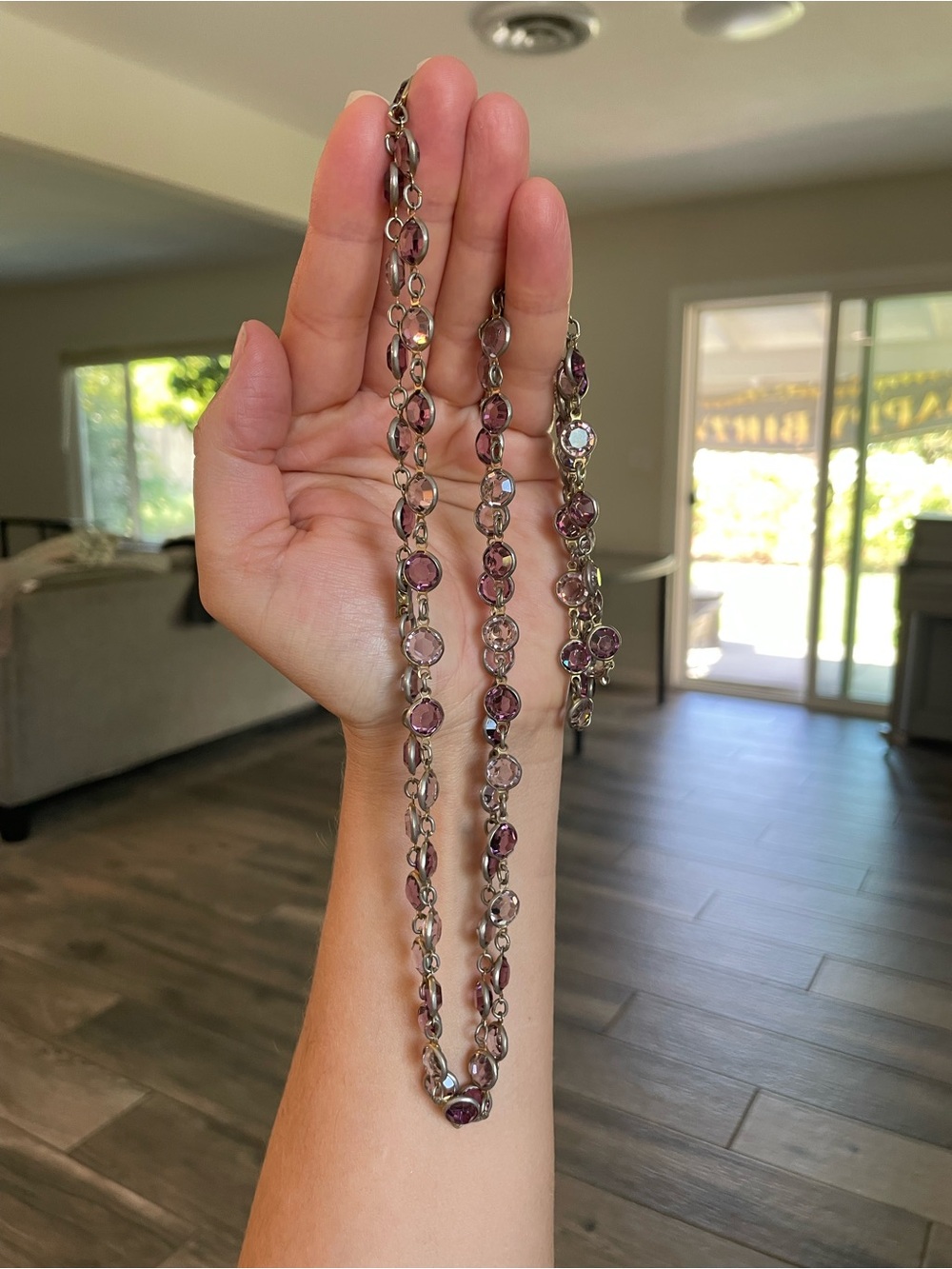 Silver-Tone Pink Crystal Link Necklace - Faceted Pink Stones